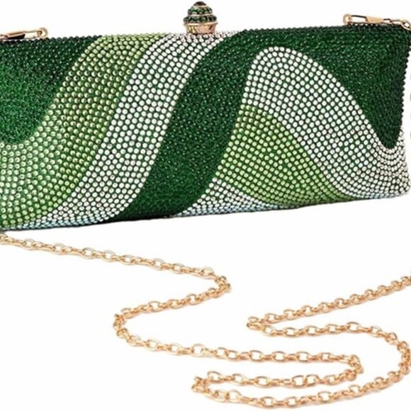 Women Rhinestone Clutch Bag Long Chain Evening Handbag for Party Dress - Picture 5 of 6